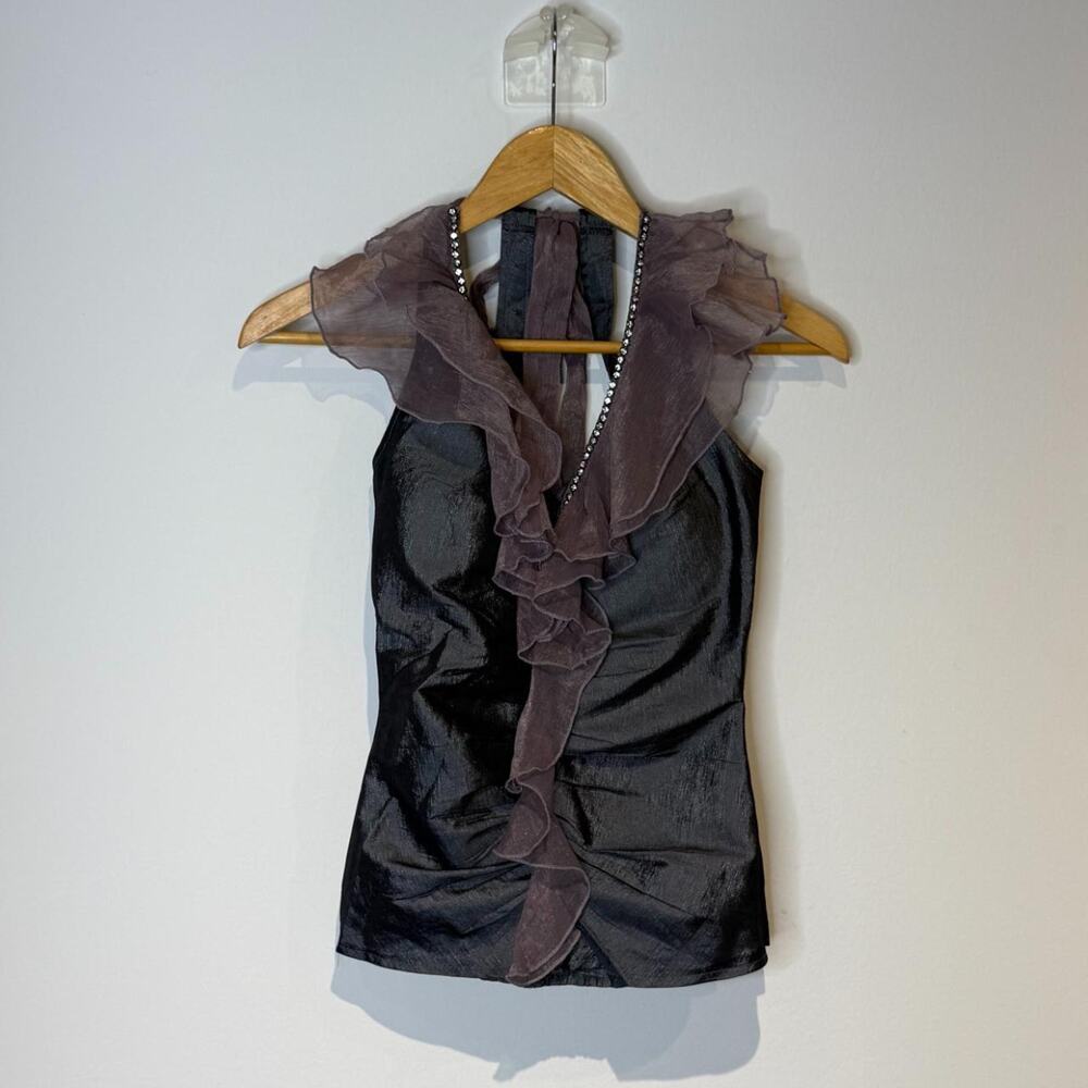 Grey Ruffled Top with Rhinestones S - Picture 3 of 5